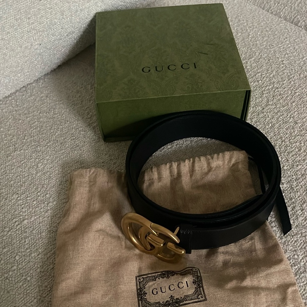 Men’s 45 inch authentic black leather gold Buckle GUCCI Belt